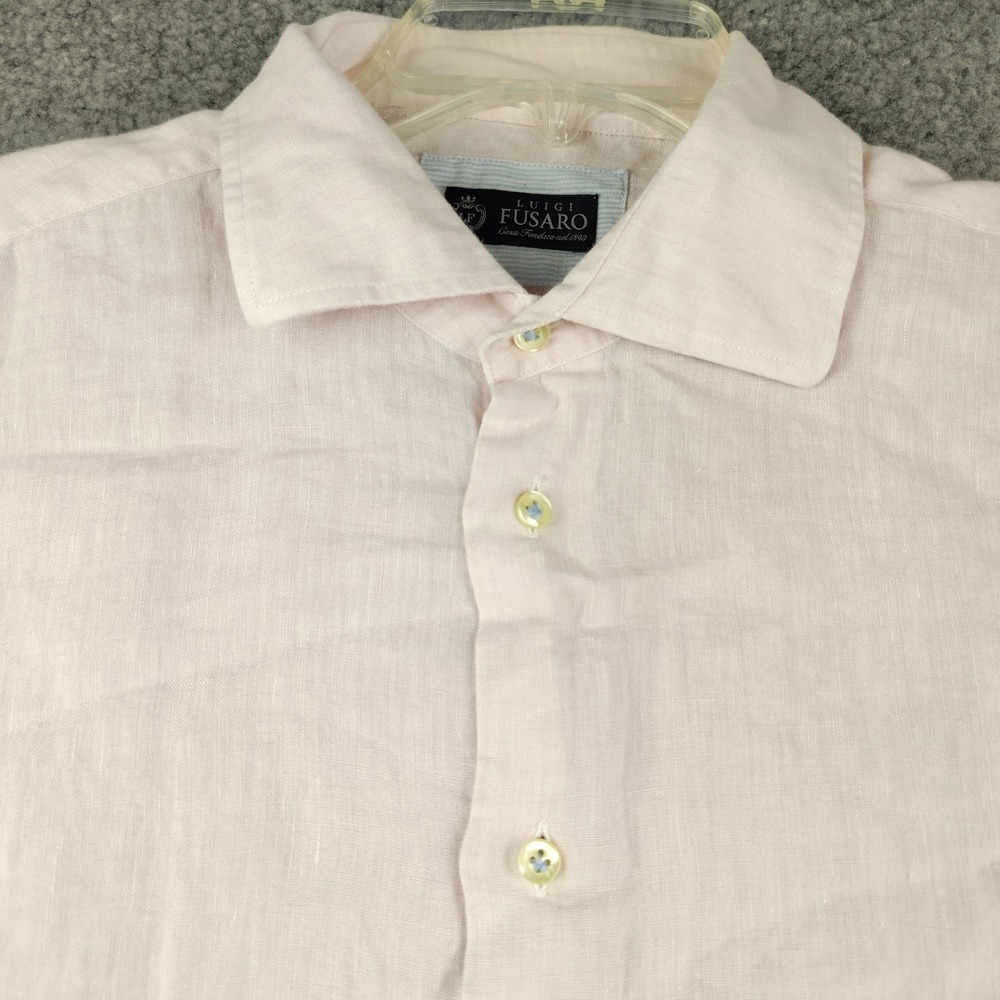 Luigi Fusaro Linen Shirt Mens Medium 16.5 Light Pink Long Sleeve Button Up